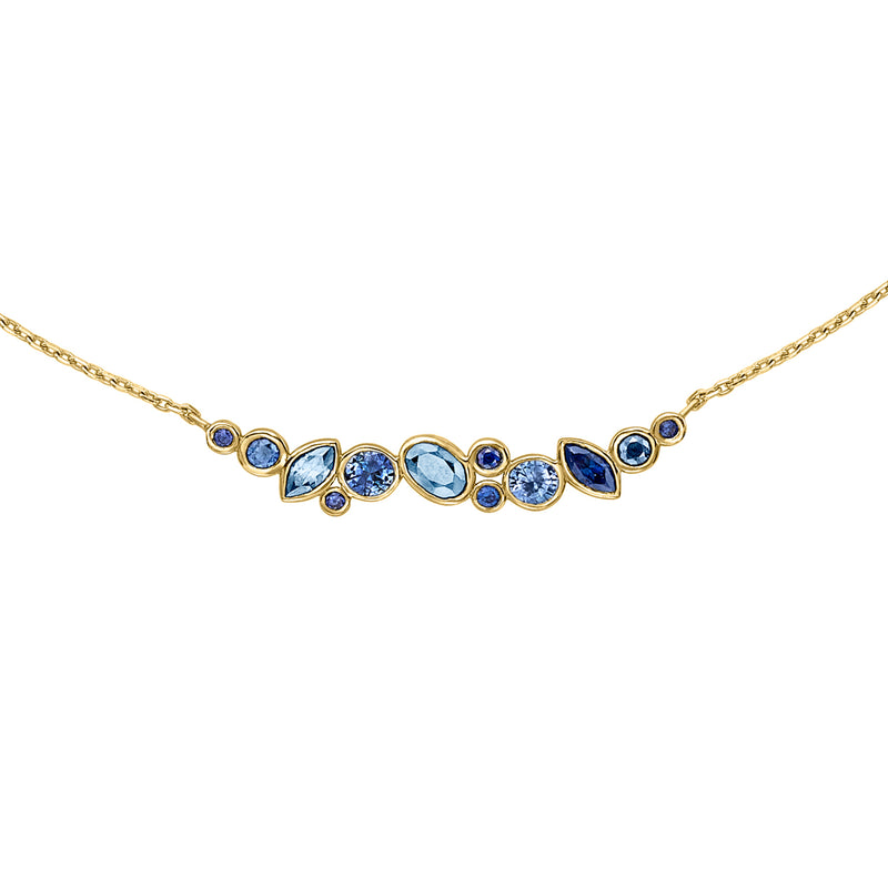 18k Sapphire & Aquamarine Multi-Cut Cascade Necklace