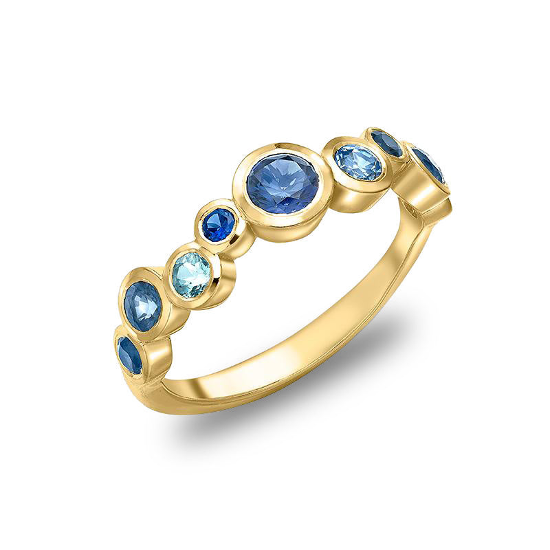 18k Blue Sapphire & Aquamarine Cascade Ring - 0.75ct
