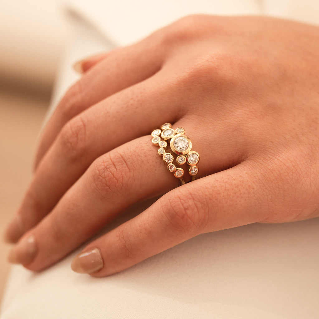 18k Gold Diamond Cascade Cluster Ring