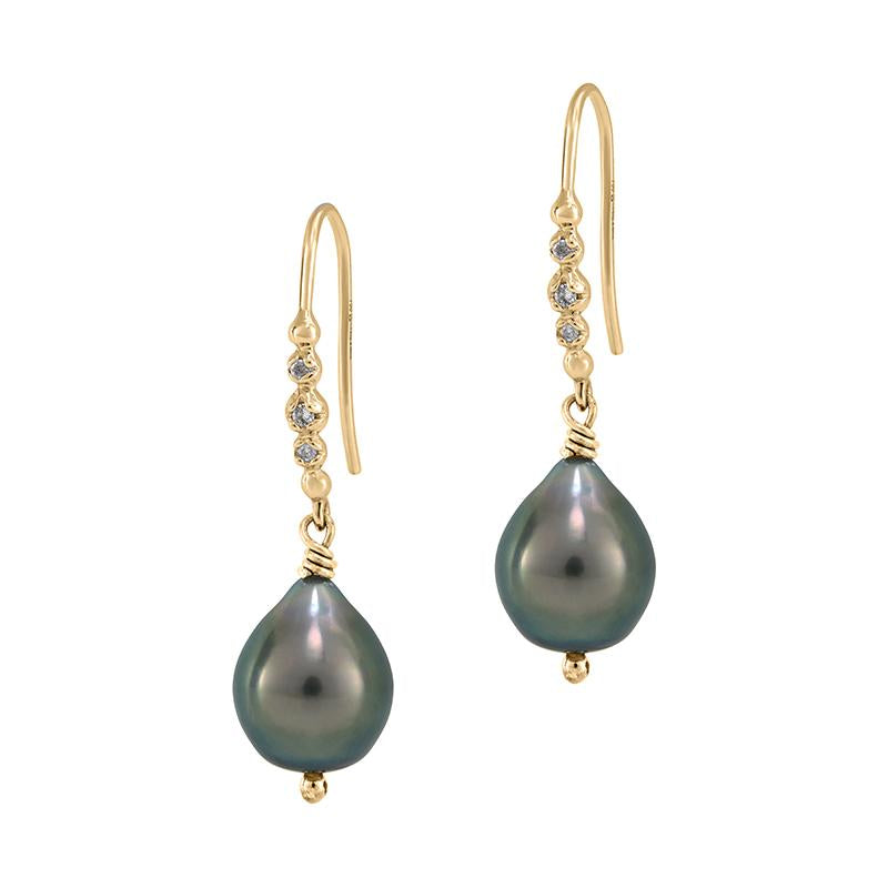18k Gold Tahitian Pearl & Diamond Ear-drops