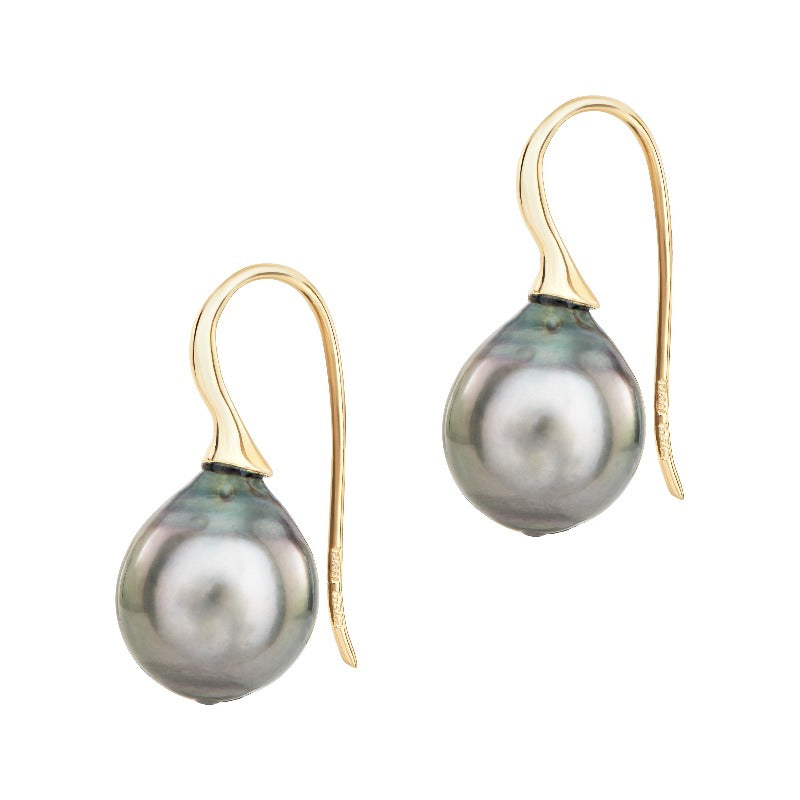 9k Gold & Tahitian Pearl Waterfall Ear-wire Drops