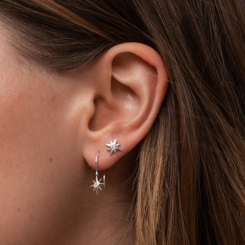 14k Gold North Star Diamond Drop Earrings