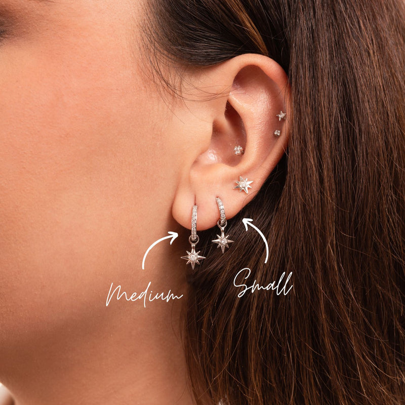 9k Gold & Diamond North Star Ear-Hoop Drops