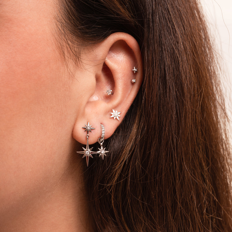 9k Gold & Diamond North Star Ear-Hoop Drops