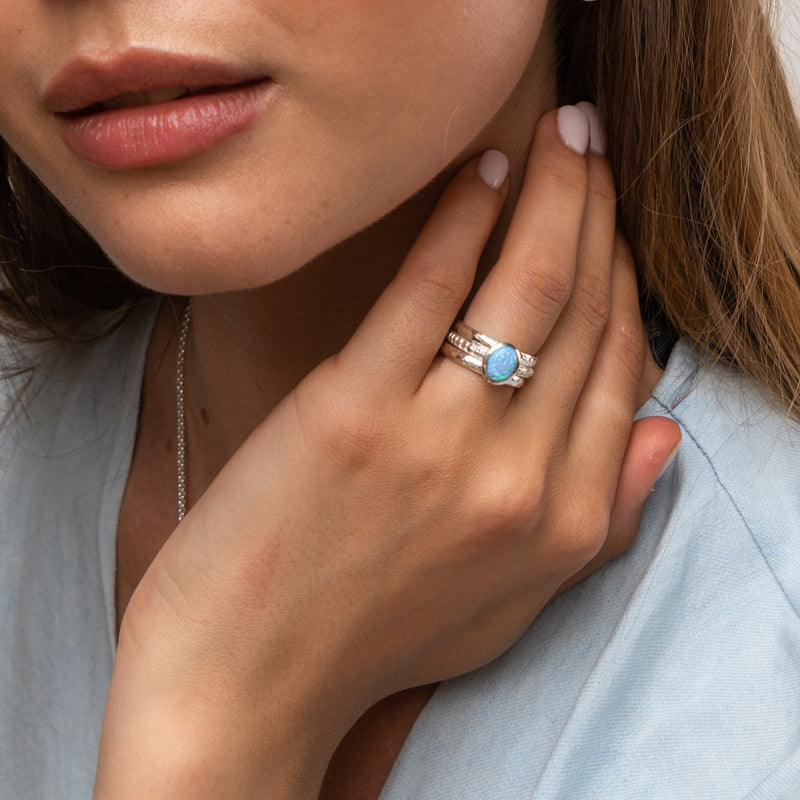 Oval Opal Granular Dotty Twinkle Ring