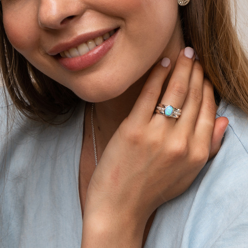 Oval Opal Granular Dotty Twinkle Ring