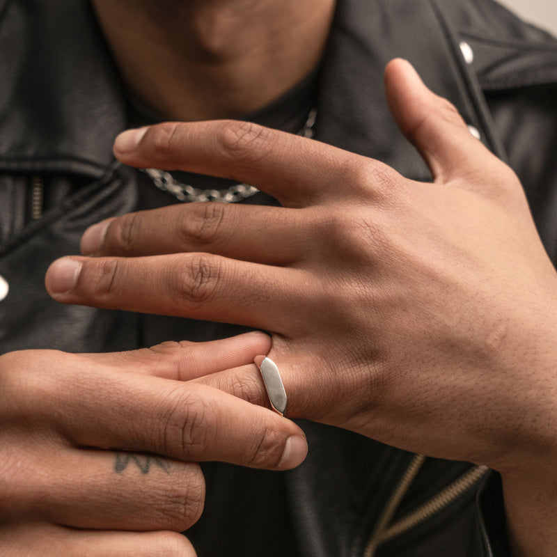Mens Long Pebble Signet Ring