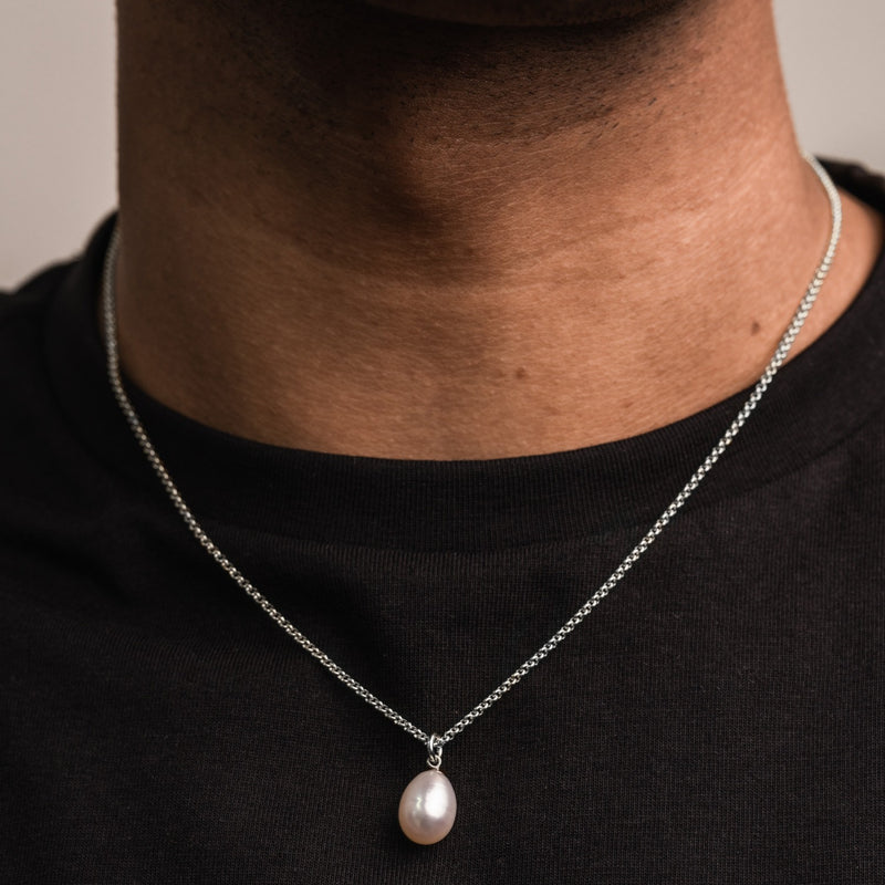 Dower-And-Hall-Men's-10mm-Oval-White-Freshwater-Stirling-Silver-Pearl-Pendant-1