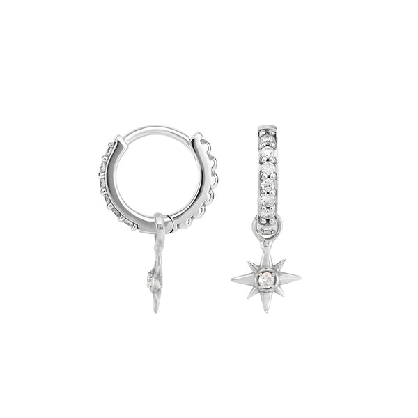 9k Gold & Diamond North Star Ear-Hoop Drops