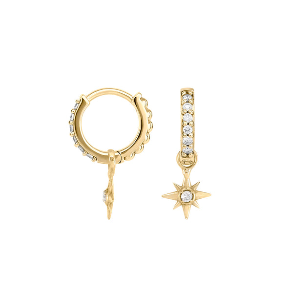 9k Gold & Diamond North Star Ear-Hoop Drops