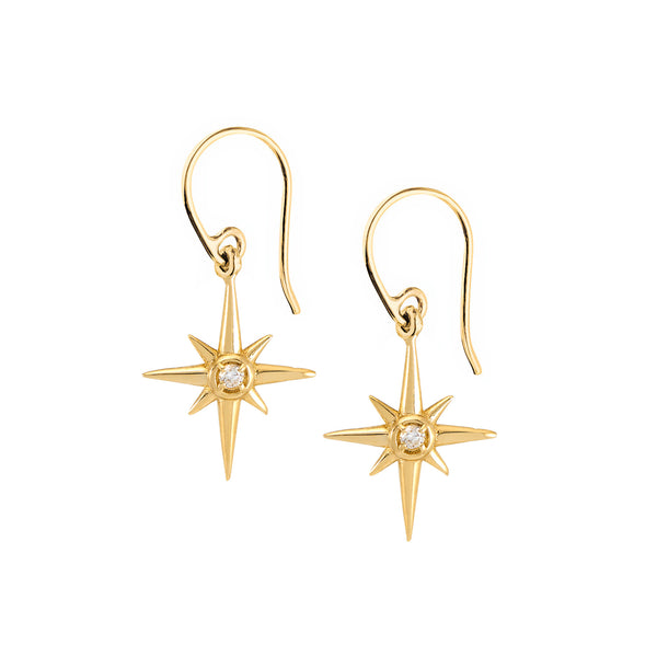 14k Gold & Diamond North Star Long Ear-Drops