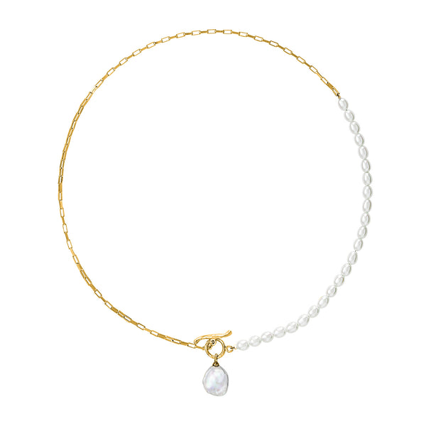 Dower-And-Hall-Luna-Medium-Freshwater-Pearl-Chain-and-Keshi-Drop-Necklace-Yellow-Gold-Vermeil