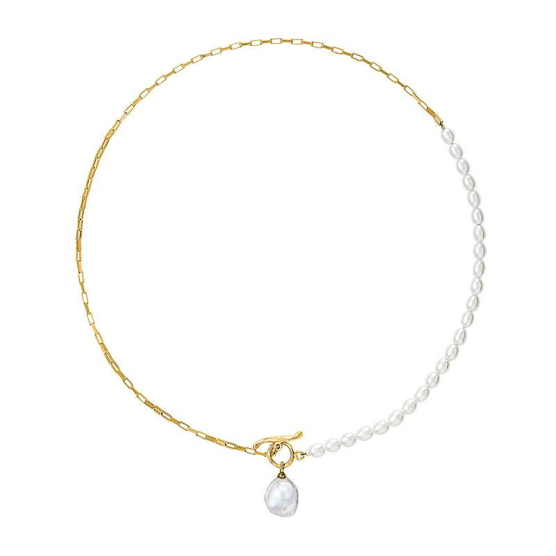 Dower-And-Hall-Luna-Medium-Freshwater-Pearl-Chain-and-Keshi-Drop-Necklace-Yellow-Gold-Vermeil