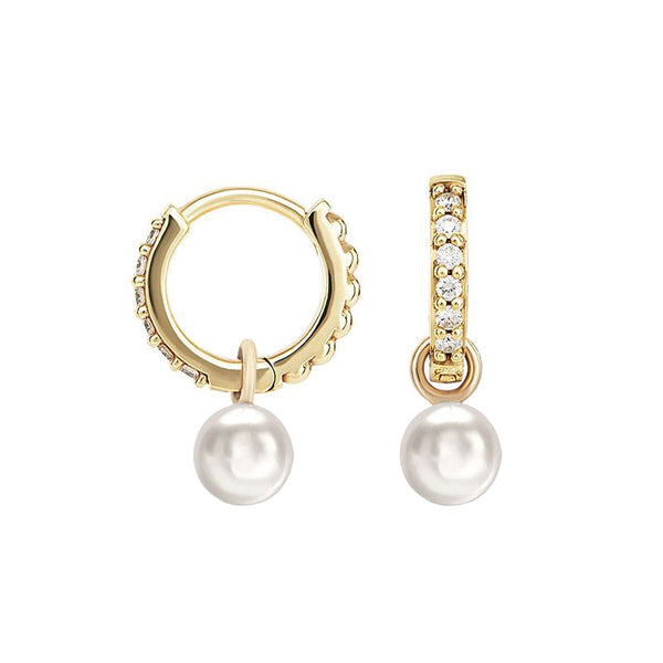 9k Diamond Story Hoops + Round Pearl Drops