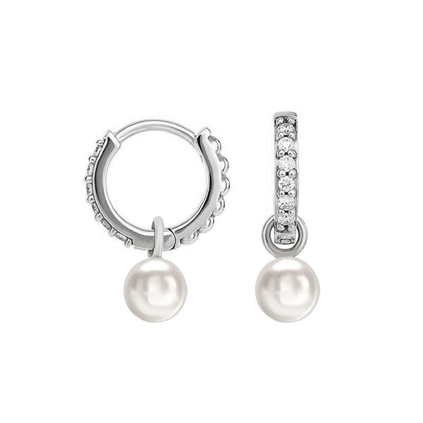 9k Small Diamond Story Hoops + Round Pearl Drops