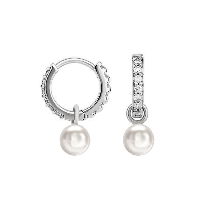 9k Diamond Story Hoops + Round Pearl Drops