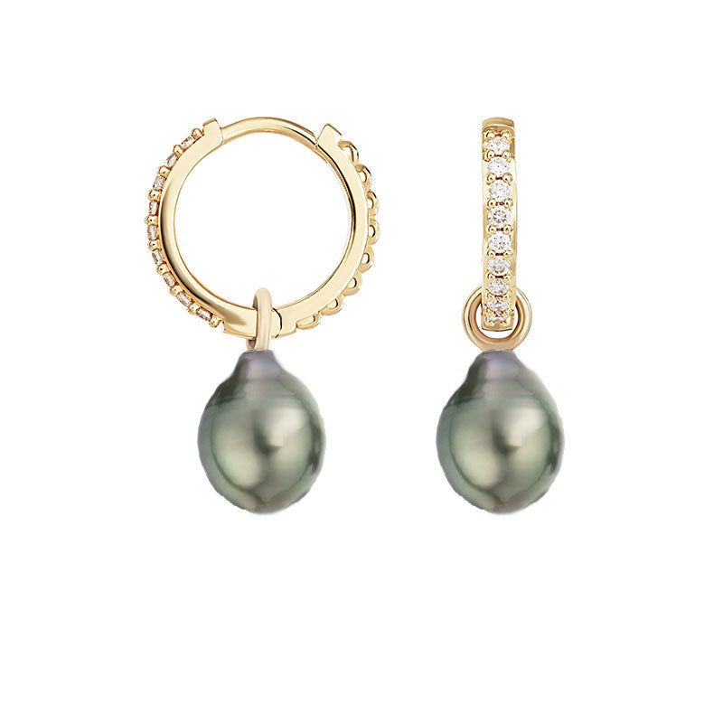 9k Diamond Hoops + Tahitian Pearl Drops