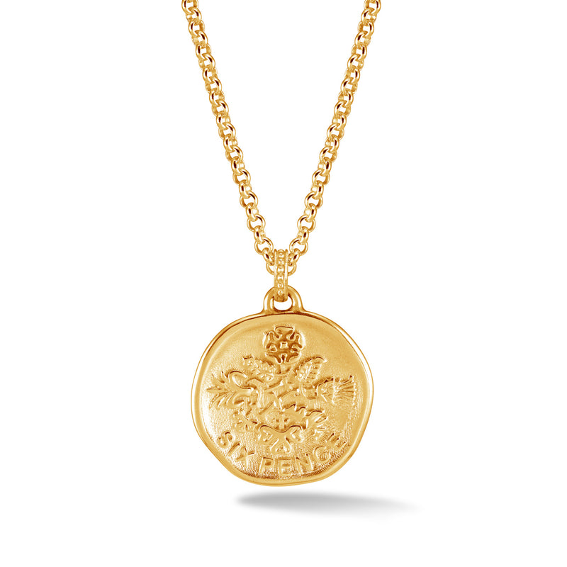 Men's Lucky Sixpence Talisman Necklace in Silver or Gold Vermeil