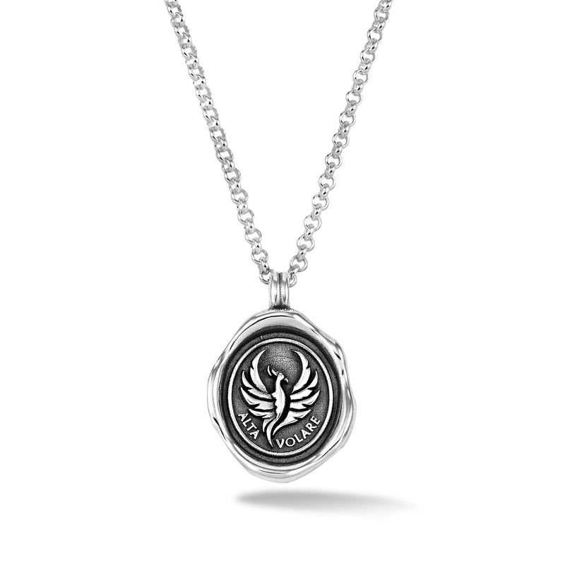 Men's 'Fly High' Phoenix Talisman Necklace in Sterling Silver or Gold ...