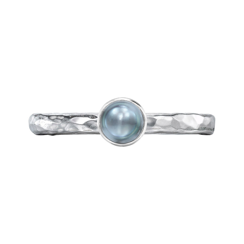 Dower-And-hall-Stirling-Silver-4mm-Dove-Grey-Pearl-Hammered-Twinkle-Ring