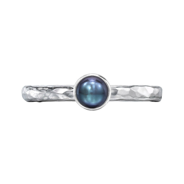 Dower-And-Hall-Stirling-Silver-4mm-Peacock-Pearl-Hammered-Twinkle-Ring