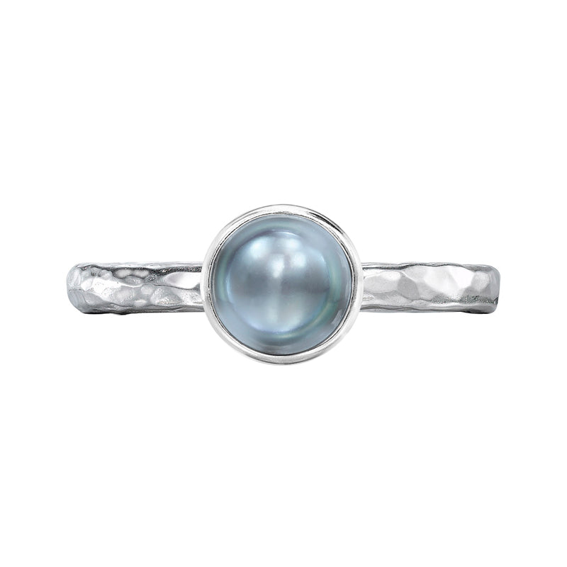 Dower-and-Hall-Stirling-Silver-6mm-Dove-Grey-Pearl-Hammered-Twinkle-Ring