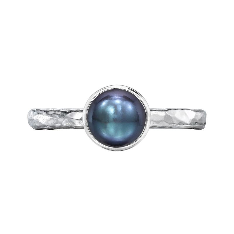 Dower-And-Hall-Stirling-Silver-6mm-Peacock-Pearl-Hammered-Twinkle-Ring