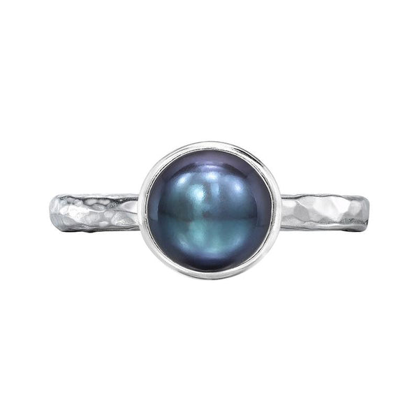 Dower-And-Hall-Stirling-Silver-8mm-Peacock-Pearl-Hammered-Twinkle-Ring