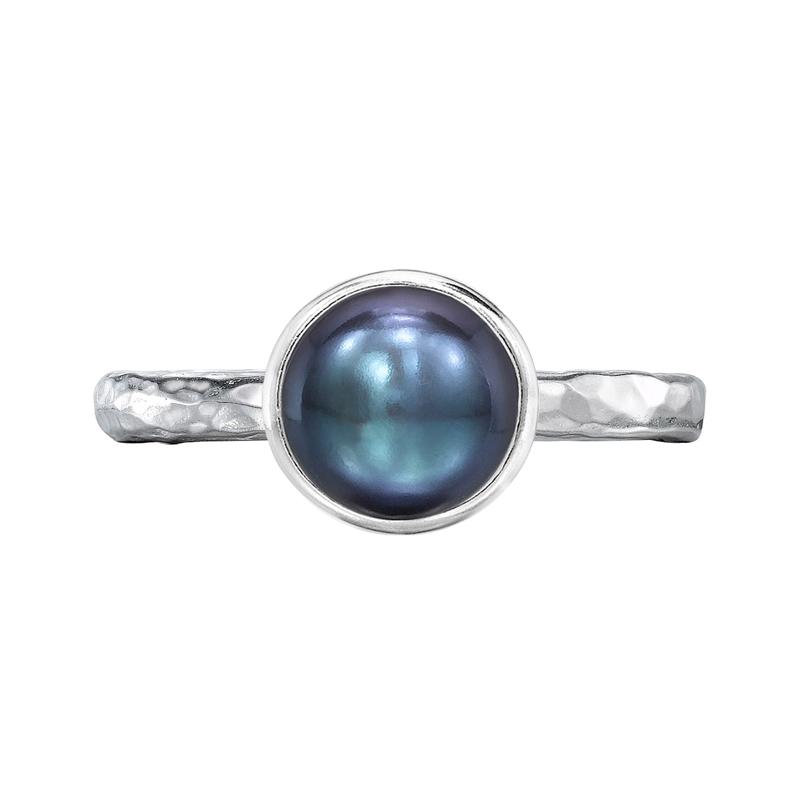 Dower-And-Hall-Stirling-Silver-8mm-Peacock-Pearl-Hammered-Twinkle-Ring