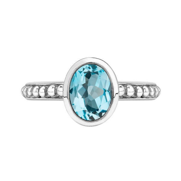 Oval Blue Topaz Granular Dotty Twinkle Ring