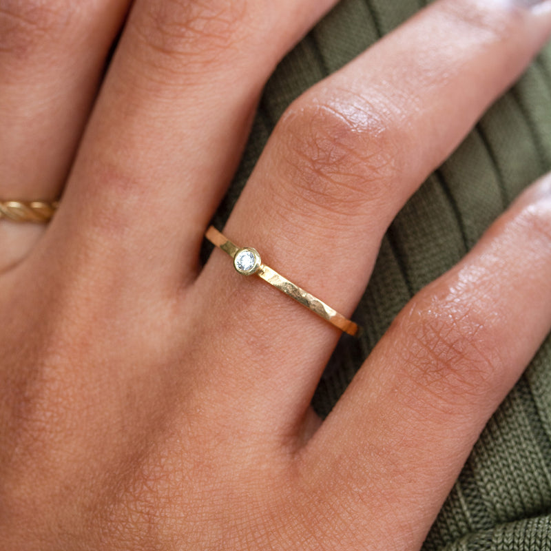 14k Hammered Narrative Ring with 2mm Diamond