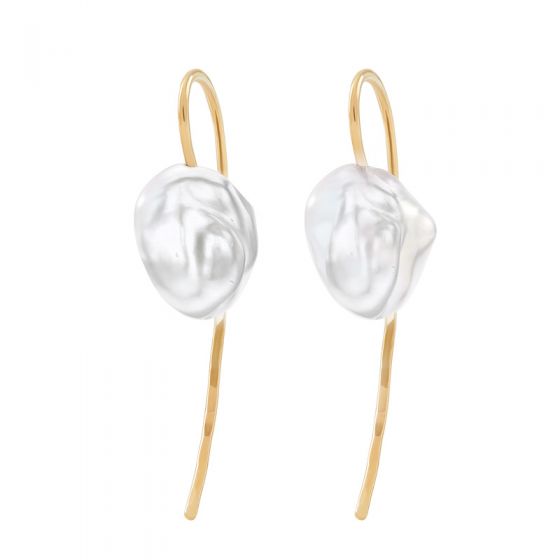 18k Gold & White Keshi Pearl Drop Earrings