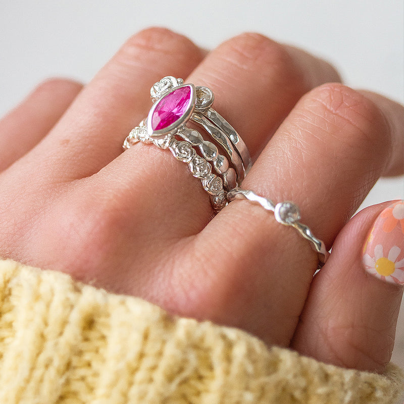 Marquise Pink Quartz Dewdrop Twinkle Ring